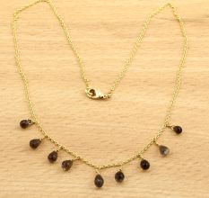Smoky Drop stone necklace, Brass with 22k gold plated necklace, Handmade jewelry